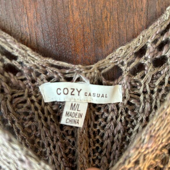 Cozy casual beige crocheted long sleeve tunic top women’s size M/L - Picture 5 of 12